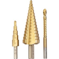 JUEGO DE BROCAS ESCALONADAS, 3 PIEZAS de 4 – 12 mm y 4 – 30 mm y 1 broca-fresa de 6 mm de diámetro - - Imagen 1
