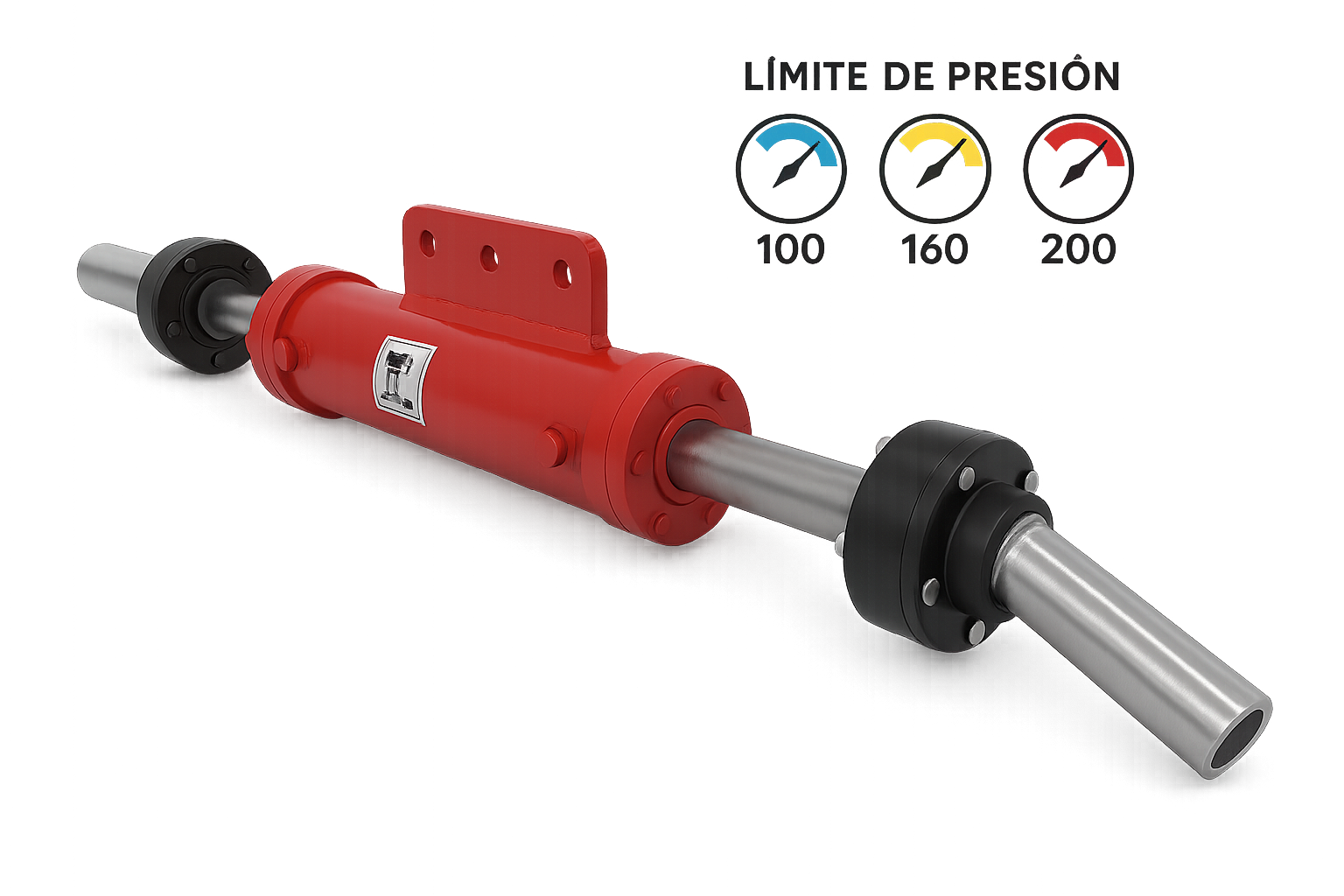 Cilindro hidráulico de dirección – 50,8 × 200 × 25,4 – Doble vástago · Con rótula