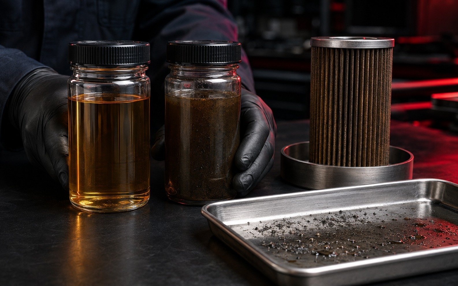 Inspección de muestras de aceite y elementos de filtración hidráulica